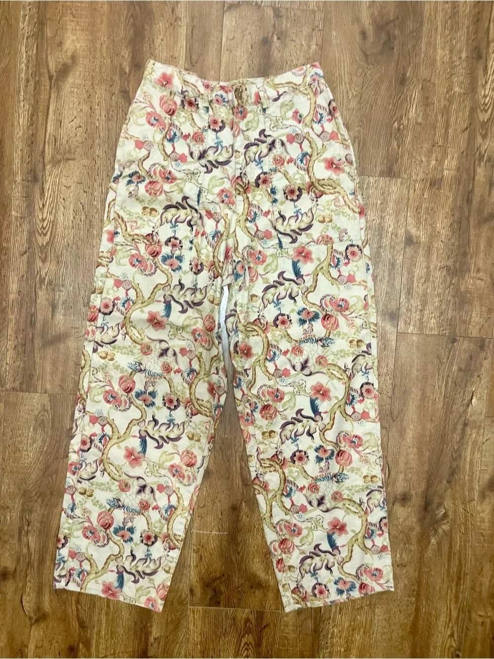 Banana Republic Cream Floral Wide Leg Pants